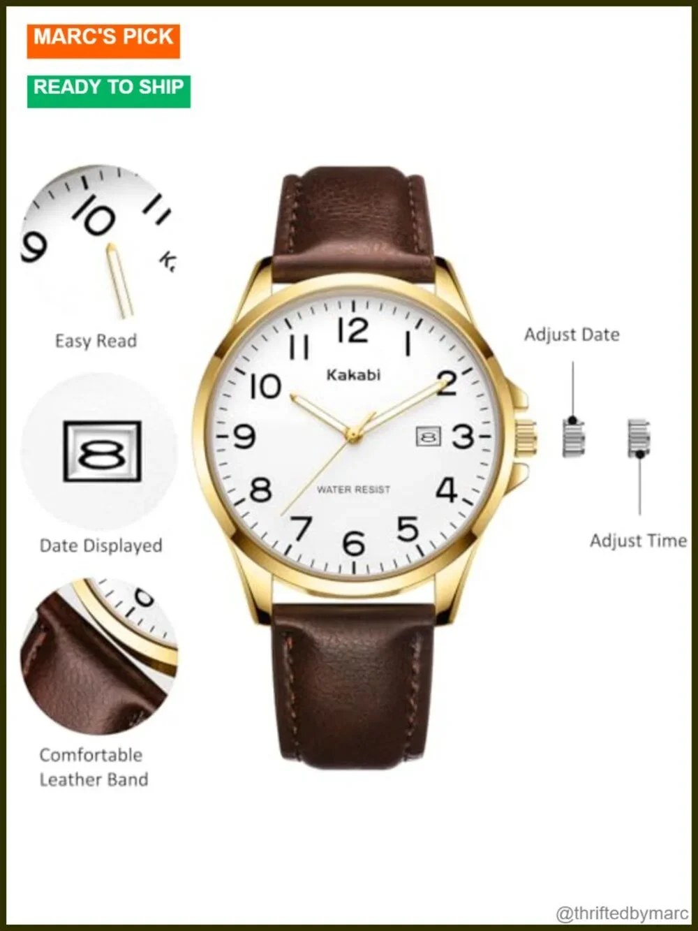 Minimalist Leather Strap Quartz Analog Watch for Men, Water Resistant